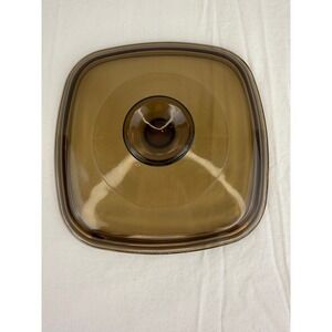 Pyrex Fireside Brown Tinted Glass Square Lid Replacement A7C Vintage Bakeware
